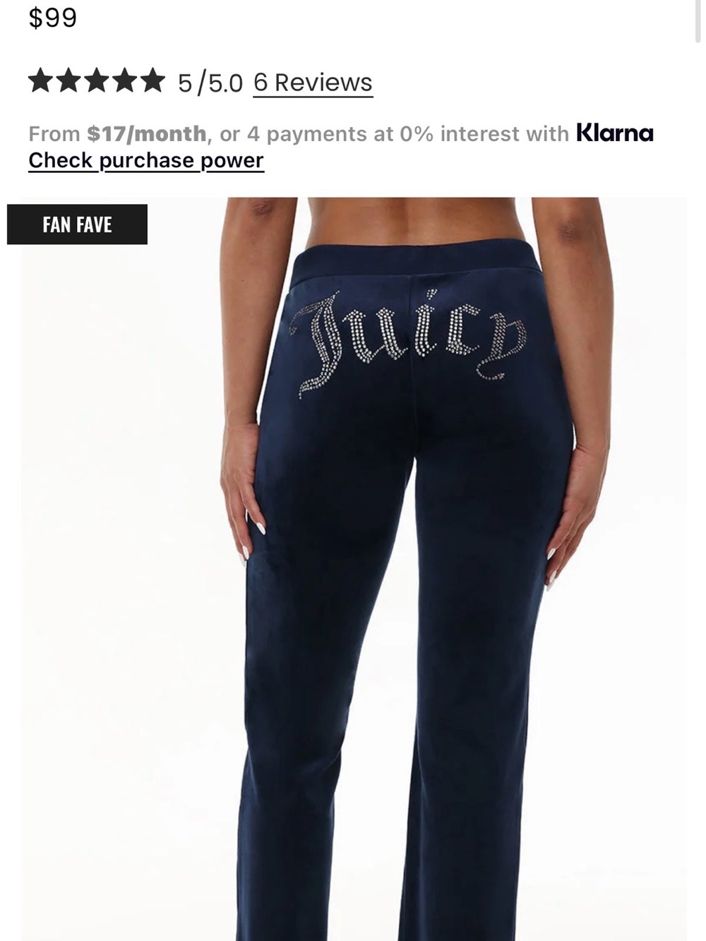 Juicy Couture navy blue Velour Logo Pants with Rhinestone 'Juicy'
